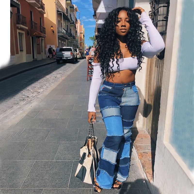 2022 New High Quality Women High Waist Stretchy Patchwork Denim Pants Jeans
