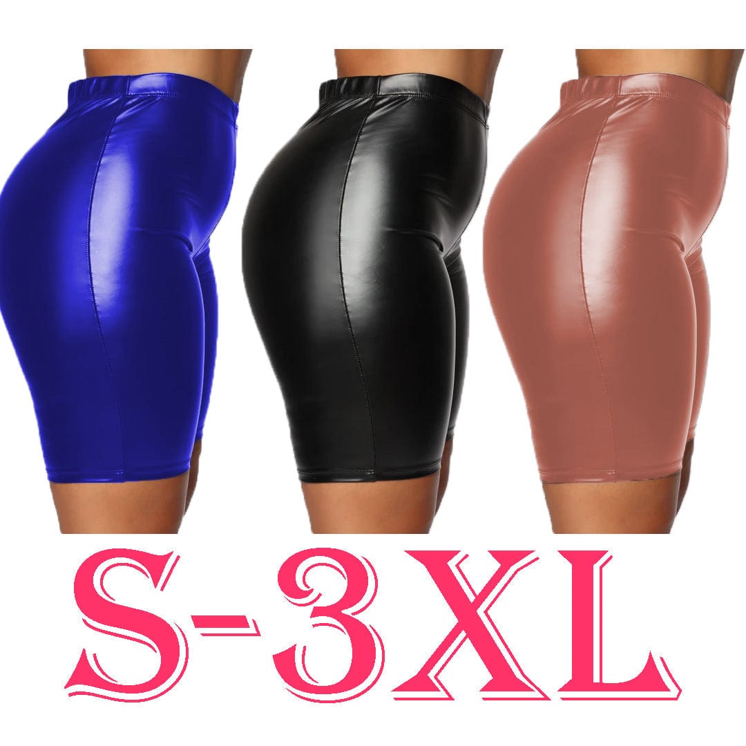 2022 New Sexy Women Fashion Short Leggings High Waisted Shorts PU Leather Plus Size Pants Woman Elastic Clothing