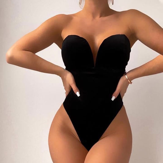 2022 New Summer Sexy Low-Cut Jumpsuits Black Strapless Tight-Fitting Bodysuit Top