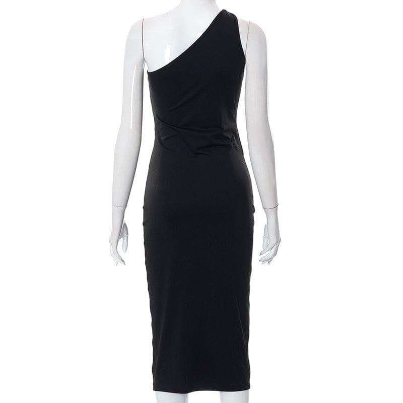 2022 New Summer Solid Color One Shoulder Sleeveless Cutout Sexy Irregular Womens Dresses