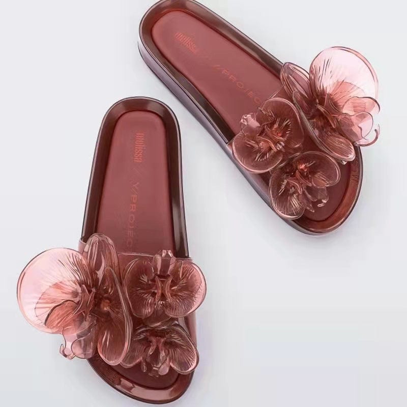 2022 new Women's Jelly color transparent flower style open toe slipper slides beach fashion quick dry sandal slippers