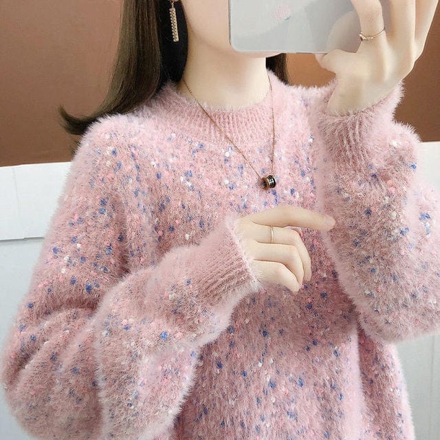 2022 New Women's Pullover Female Autumn Winter Plus Cashmere/No Cashmere Sweater Mink Velvet Long-Sleeved Top
