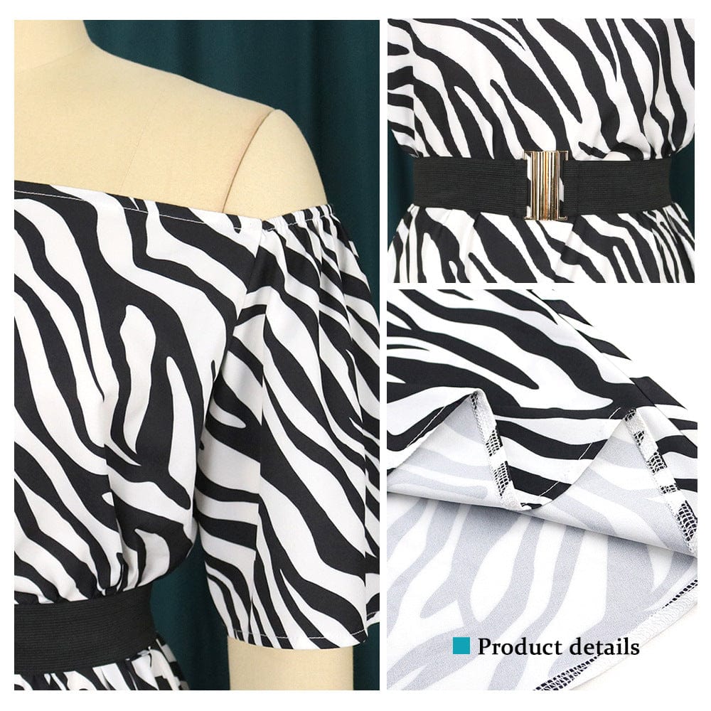 2022 New Year One Shoulder Waist Belt Zebra Printed Women Evening Dress