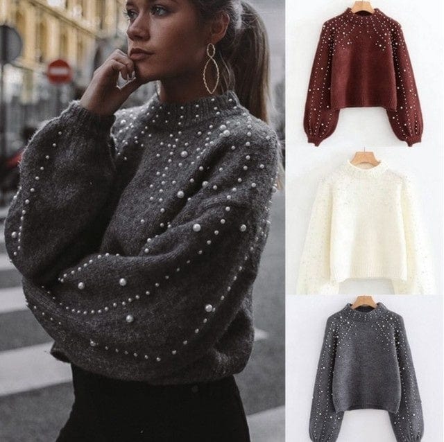 2022 Round Neck Sweater Women Pullover Bubble Bead Style Women's