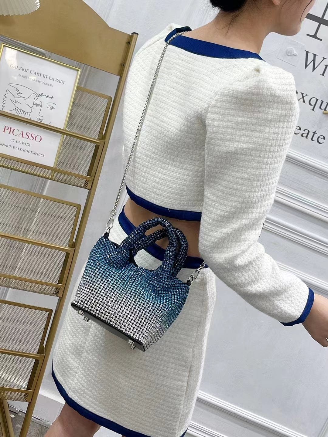 2022 Shenglu High Quality Style Lady Women Rhinestone Basket Handbag Purse Tote Gradient Diamond Party Shoulder Crossbody Bag