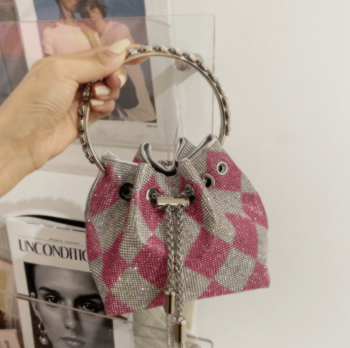 2022 Shenglu Hot Latest Designer Lady Rhinestone Bucket Tassel Handbag Purse Tote Blue Diamond Evening Shoulder Crossbody Bags