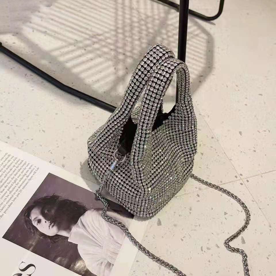 2022 Shenglu New Fashion Lady Women Rhinestone Vest Basket Handbag Purse Tote Bling Diamond Party Evening Shoulder Crossbody Bag