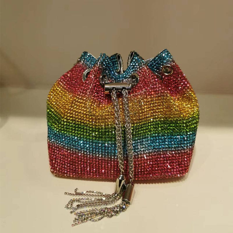 2022 Shenglu New Fashion Women Rhinestone Bucket Tassel Handbag Purse Tote Diamond Wedding Evening Shoulder Crossbody Bags