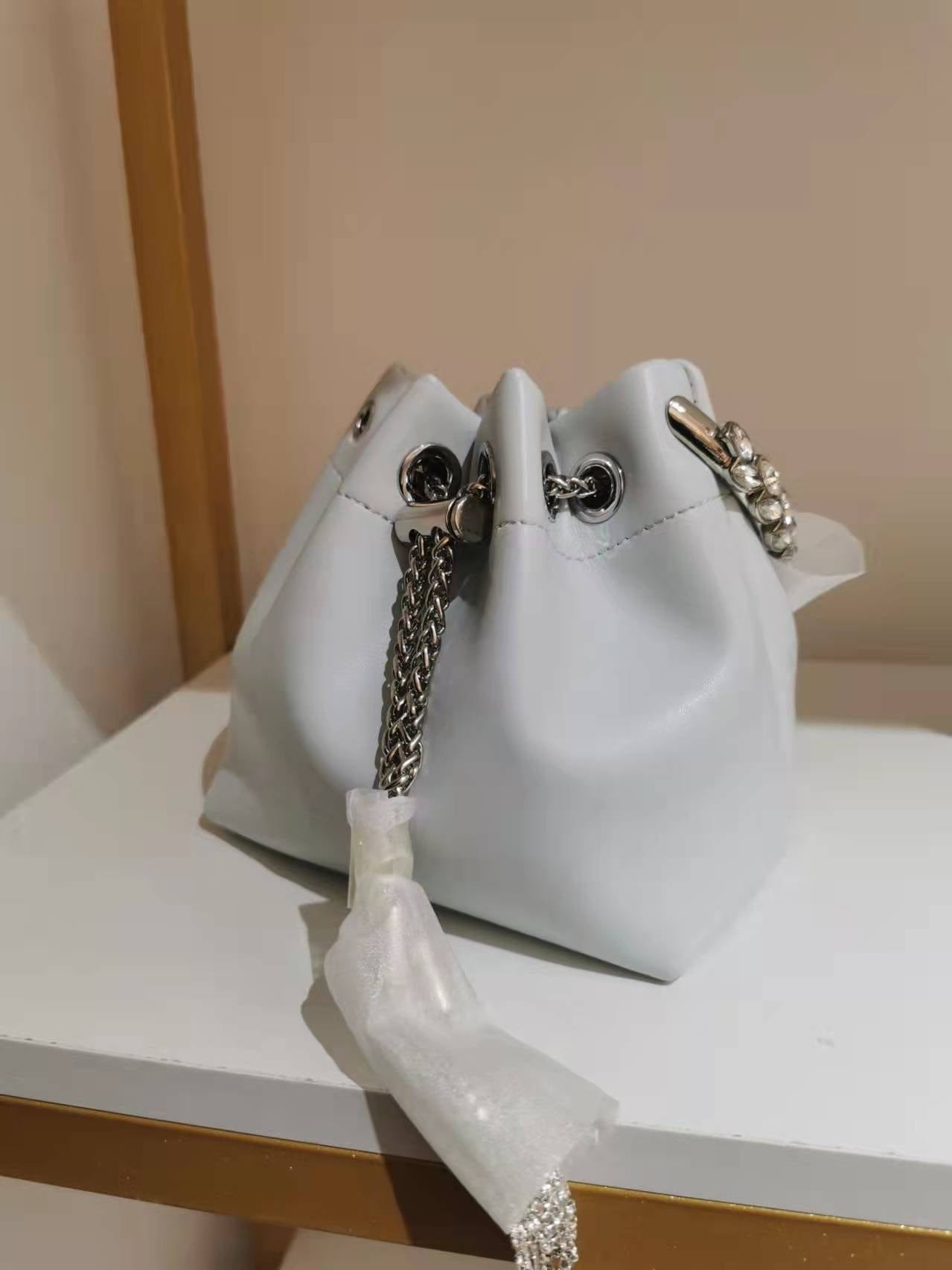 2022 Shenglu Real Factory Luxury Silk Bucket Rhinestone Purse Metal Handle New Lady Tote Fashion Handbags Shoulder Crossbody Bag