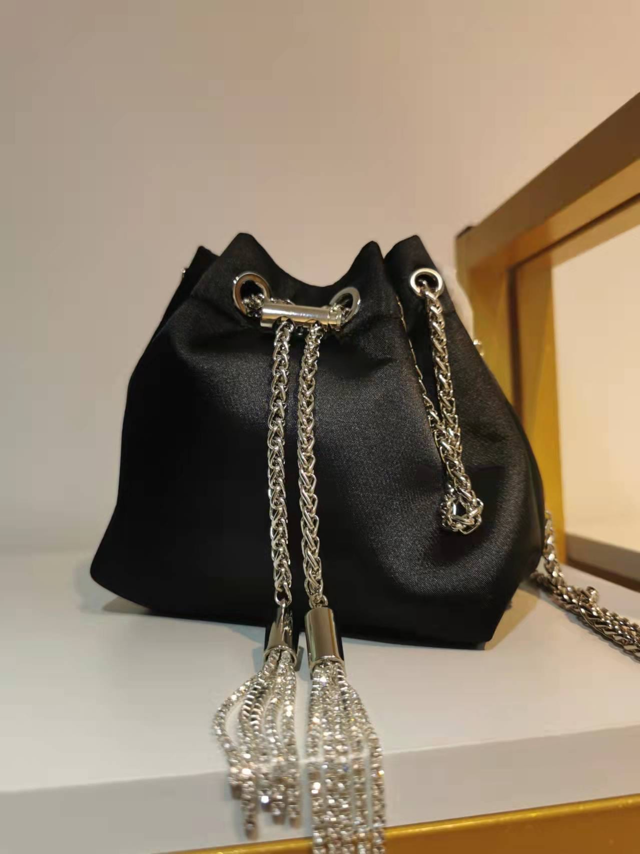 2022 Shenglu Real Factory Luxury Silk Bucket Rhinestone Purse Metal Handle New Lady Tote Fashion Handbags Shoulder Crossbody Bag