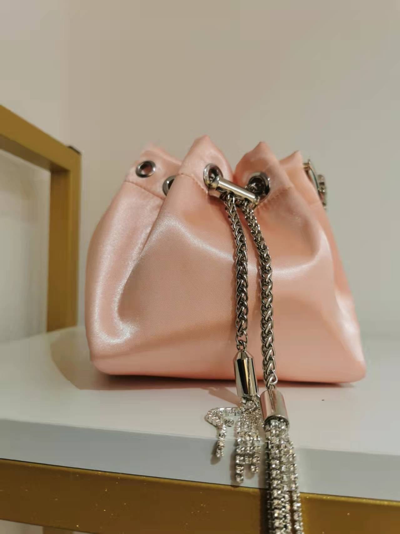 2022 Shenglu Real Factory Luxury Silk Bucket Rhinestone Purse Metal Handle New Lady Tote Fashion Handbags Shoulder Crossbody Bag