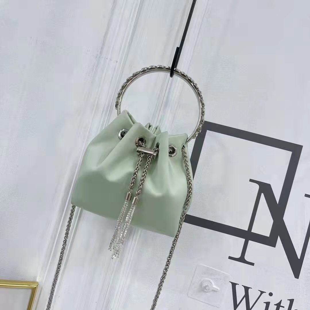 2022 Shenglu Real Factory Luxury Silk Bucket Rhinestone Purse Metal Handle New Lady Tote Fashion Handbags Shoulder Crossbody Bag