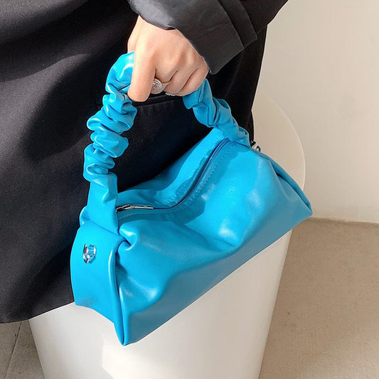 2022 Soft PU Leather Sling Bags for Women Crossbody Purse Pleated Handle Ladies Hand Bags Handbags