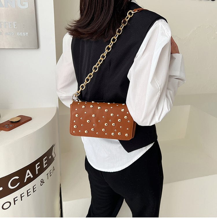 2022 Spring lady chain PU Leather Hand bag shoulder bags Rivet women ladies purse