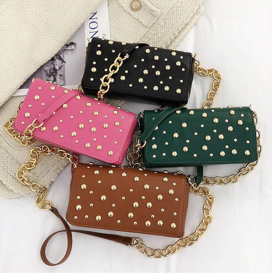 2022 Spring lady chain PU Leather Hand bag shoulder bags Rivet women ladies purse