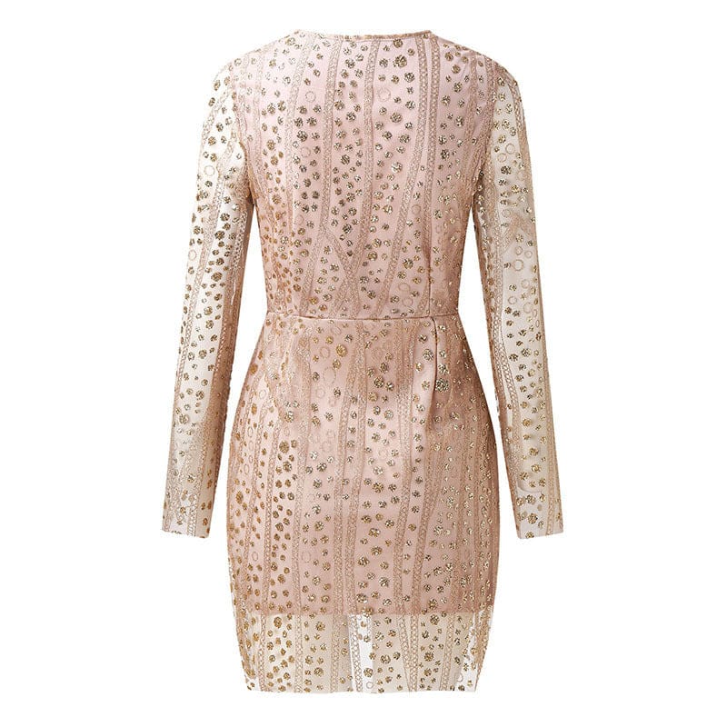 2022 Spring Summer New Model Sexy Deep V Long Sleeve Sequined Dress Temperament Party Dress