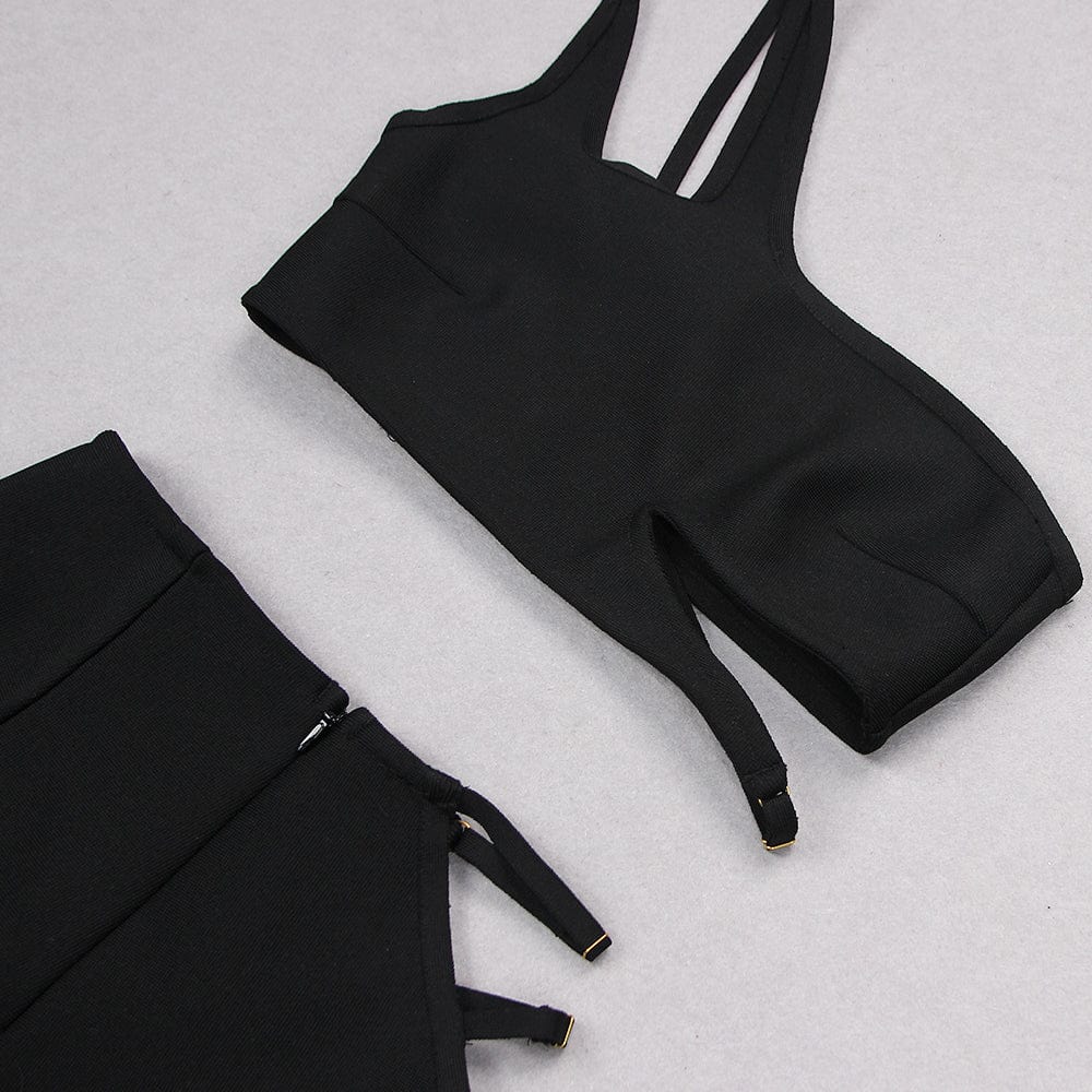 2022 Summer Black Tight Pants and Sloping Shoulders Underwear Sets Ropa De Mujer