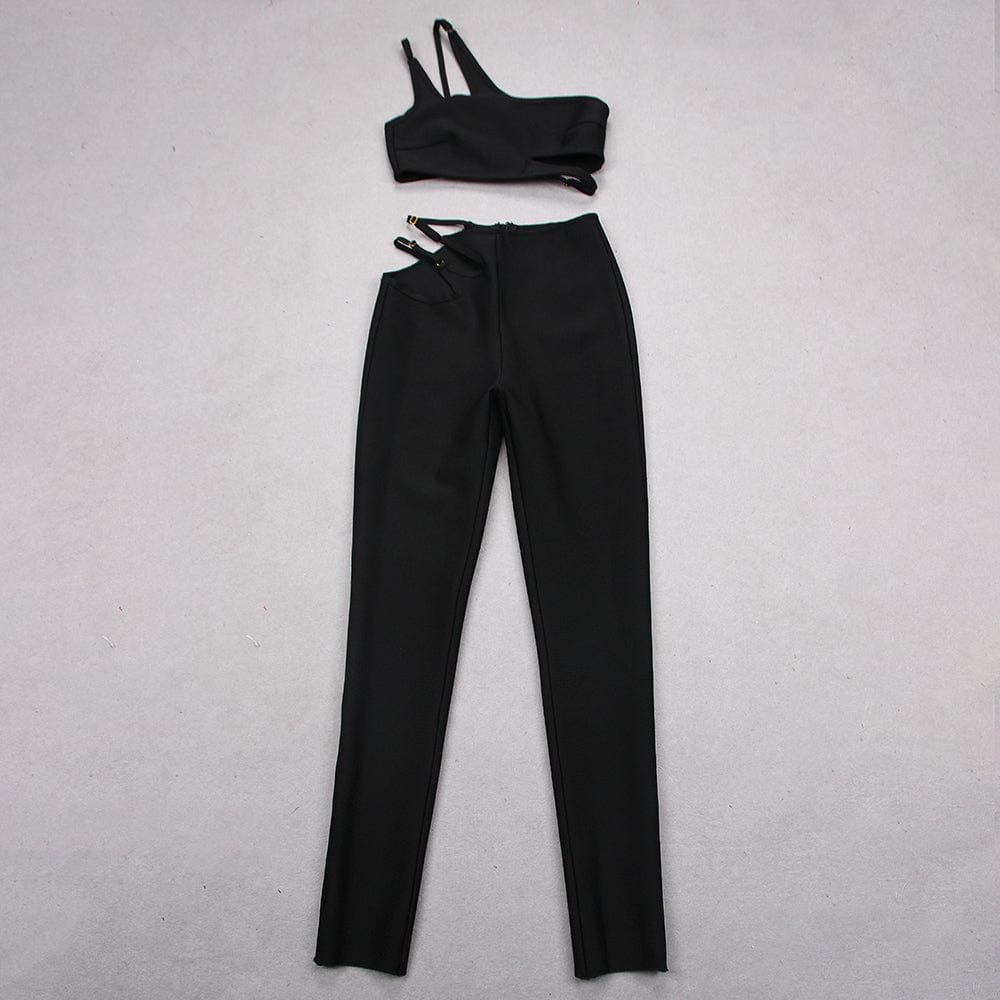 2022 Summer Black Tight Pants and Sloping Shoulders Underwear Sets Ropa De Mujer