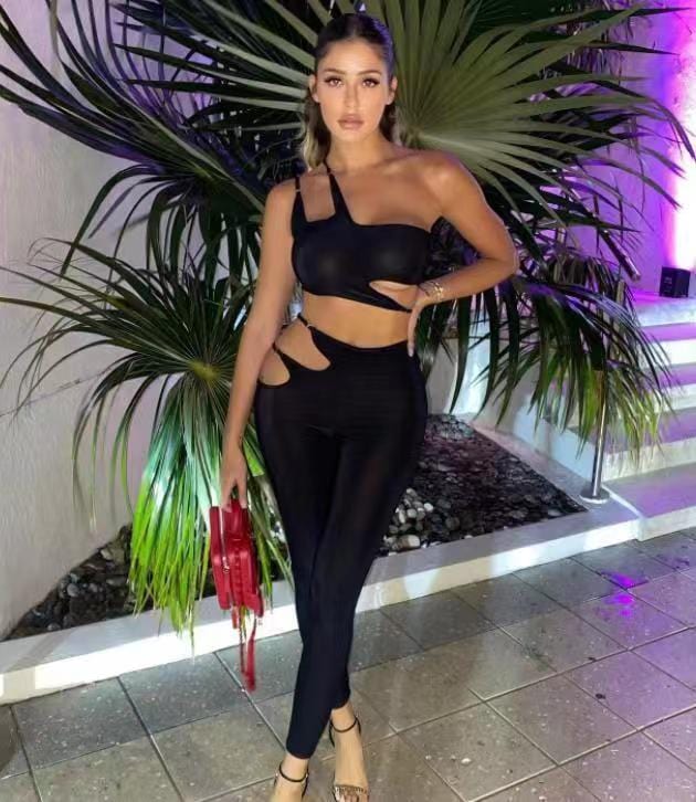 2022 Summer Black Tight Pants and Sloping Shoulders Underwear Sets Ropa De Mujer