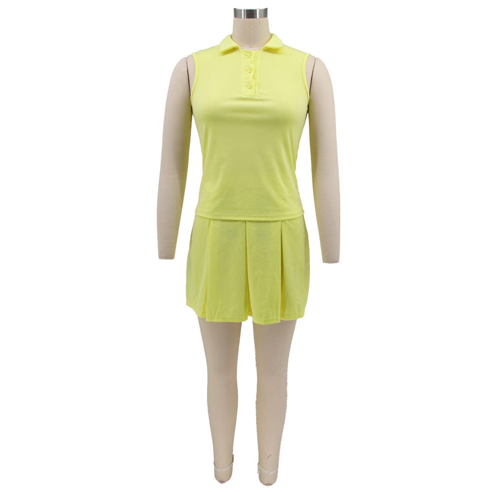 2022 Summer Fashion Plain Dresses  Two Piece Skirt Set Women's Skirt V neck Shirt Lady Casual Wear Sexy Fashion Sport Dress