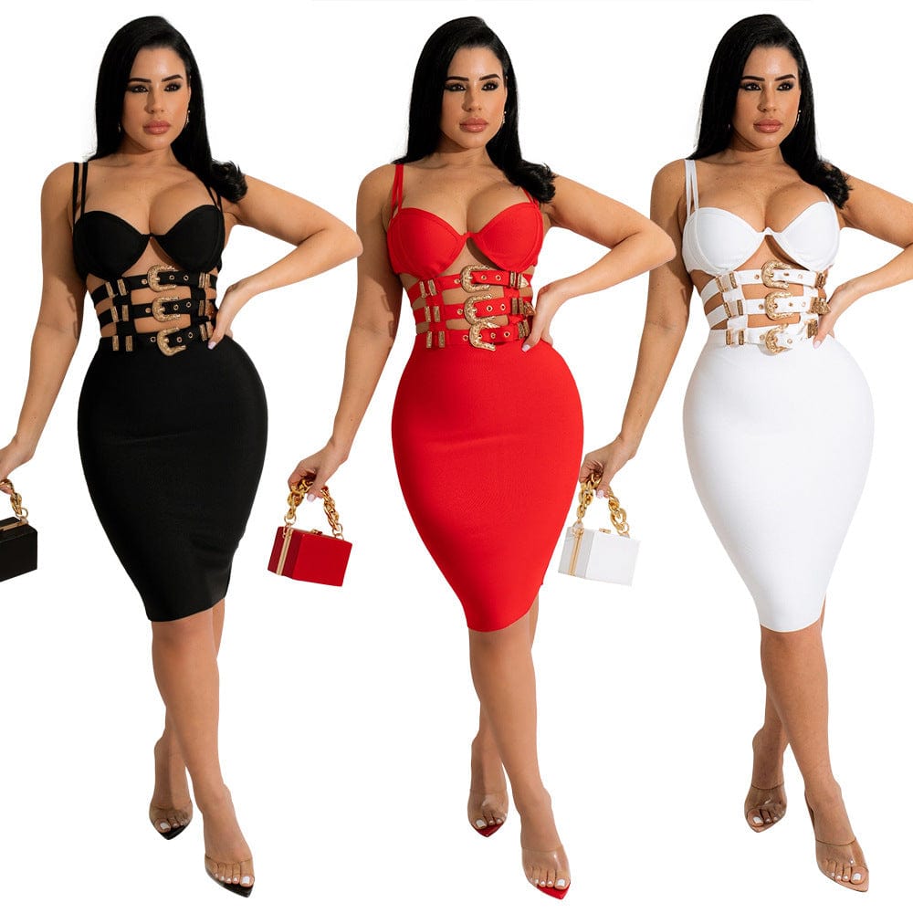 2022 Summer Hollow Out Bandage Sleeveless Bodycon Dress Solid Color Mini Dresses Women Women's Dresses Bodycon Sexy Club