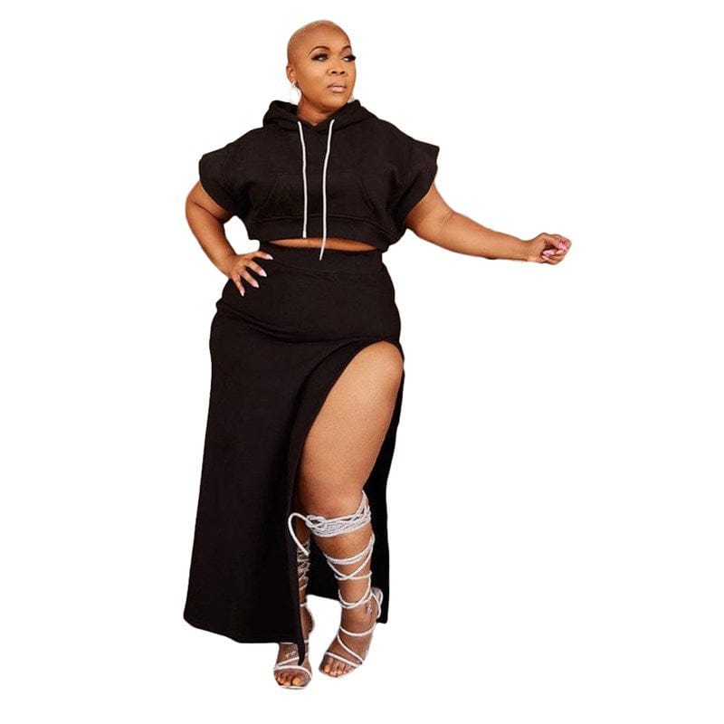 2022 Summer New Arrival Fashion Women Two Piece Set Solid Color Crop Top Sets High Split Long Skirt Sets