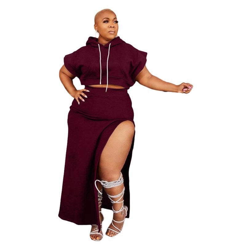 2022 Summer New Arrival Fashion Women Two Piece Set Solid Color Crop Top Sets High Split Long Skirt Sets