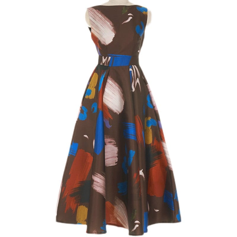 2022 summer new high-end temperament waist slim long skirt fashion printing large swing skirt dress female HN0585069