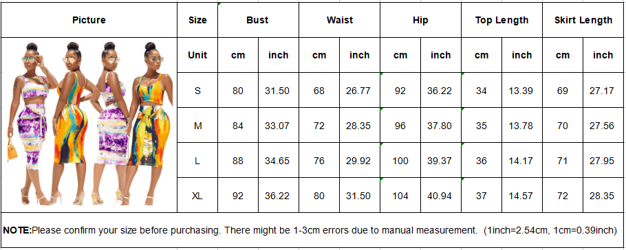 2022 summer sexy women's tie-dye suspender two-piece skirt suit