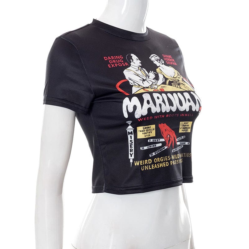 2022 Summer Vintage Graphic Print Short Sleeve Women's T-shirts Fashion ihoov Crop Top