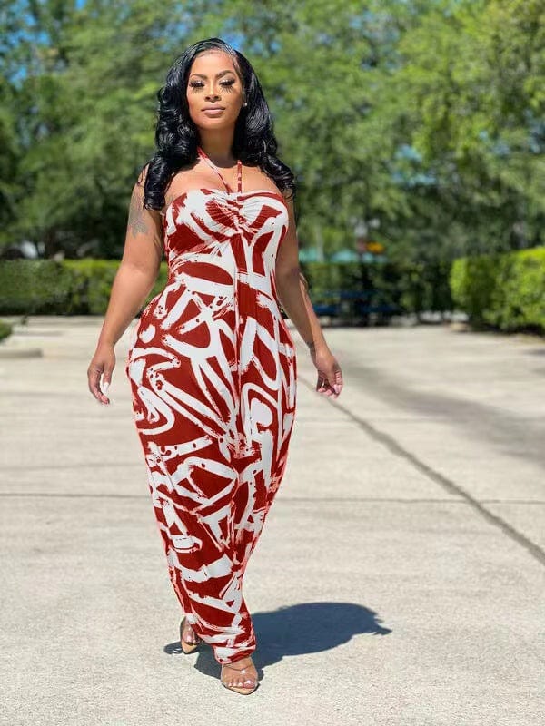 2022 summer wear plus size jumpsuits sexy suspenders sleeveless halter jump suit women