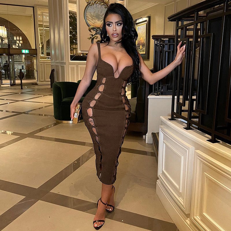 2022 Summer Women Clothes Lady One Piece Sexy Long Knitted Dress Women Hollow Out Bandage Long Halter Bodycon Dress
