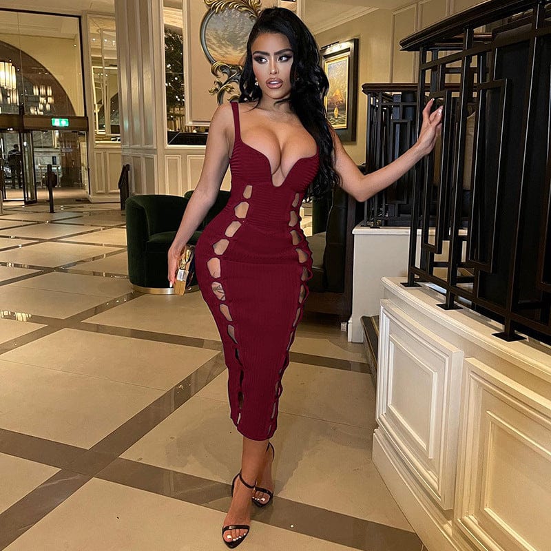2022 Summer Women Clothes Lady One Piece Sexy Long Knitted Dress Women Hollow Out Bandage Long Halter Bodycon Dress