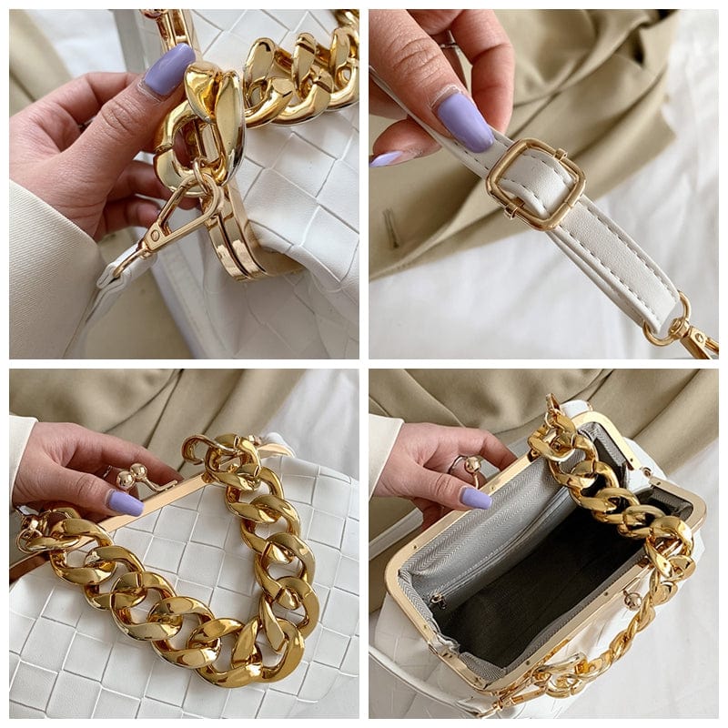 2022 Trending Woven Purse Ruched Dumpling Pouch Hobo Bag Chain Link Shoulder Handbag Women Chain Cloud Clutch Bag