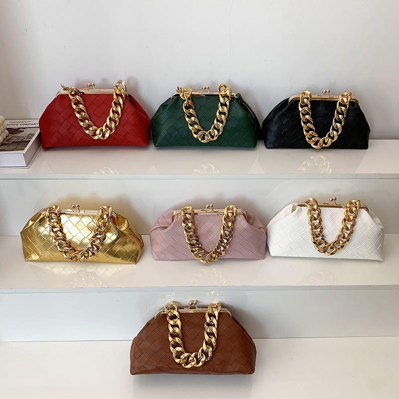 2022 Trending Woven Purse Ruched Dumpling Pouch Hobo Bag Chain Link Shoulder Handbag Women Chain Cloud Clutch Bag