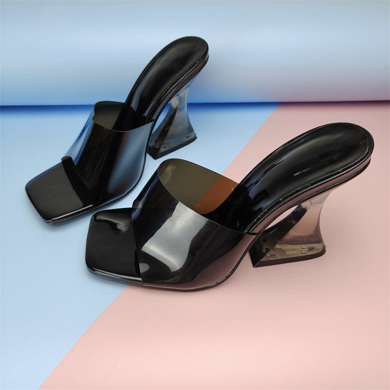 2022 Wholesale Korean Summer Fashion PU Clear Transparent block heel glass high heeled shoes Women's Sandals