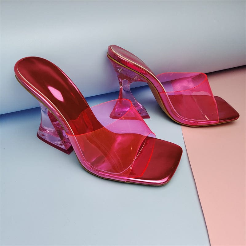 2022 Wholesale Korean Summer Fashion PU Clear Transparent block heel glass high heeled shoes Women's Sandals