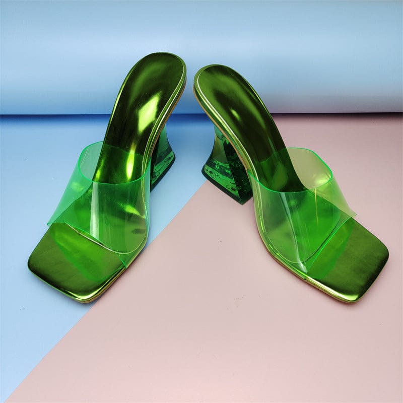 2022 Wholesale Korean Summer Fashion PU Clear Transparent block heel glass high heeled shoes Women's Sandals