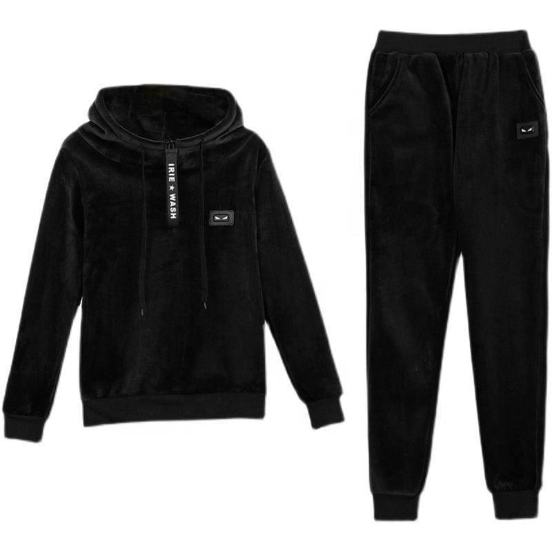 2022 winter Korean style embroidered casual two-piece plus velvet thickened gold velvet women's sportswear suit