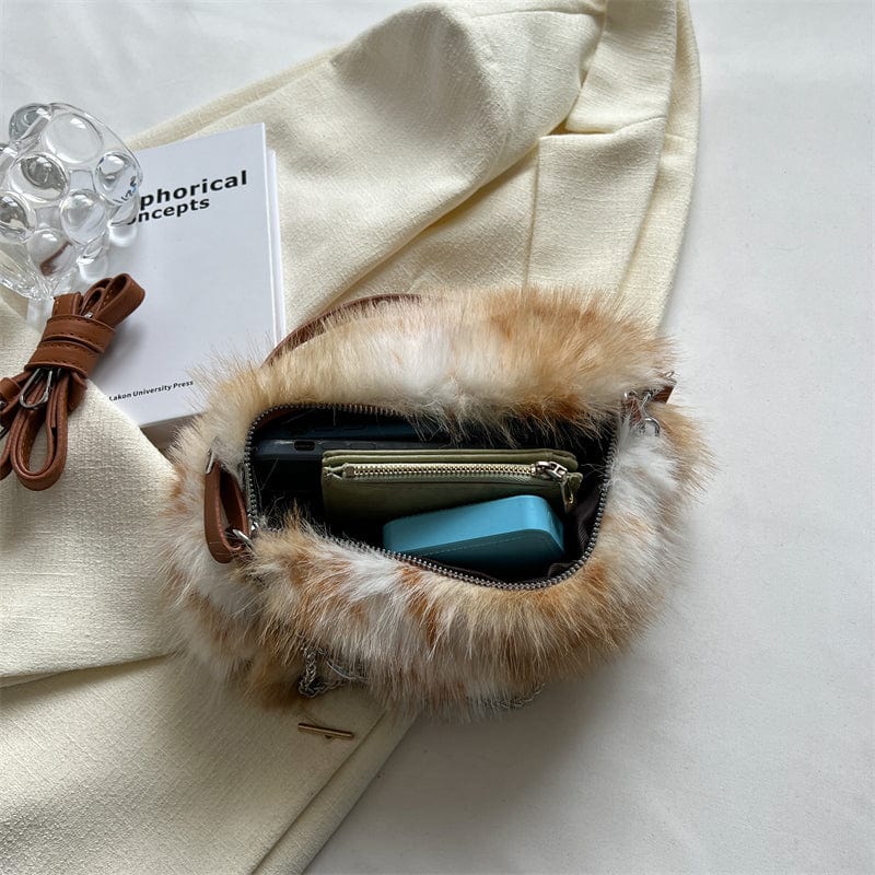 2022 Winter Trendy Plush Purse Custom Chain Fluffy Crossbody Bag Shoulder Fur Bags Luxury Fuzzy Handbags