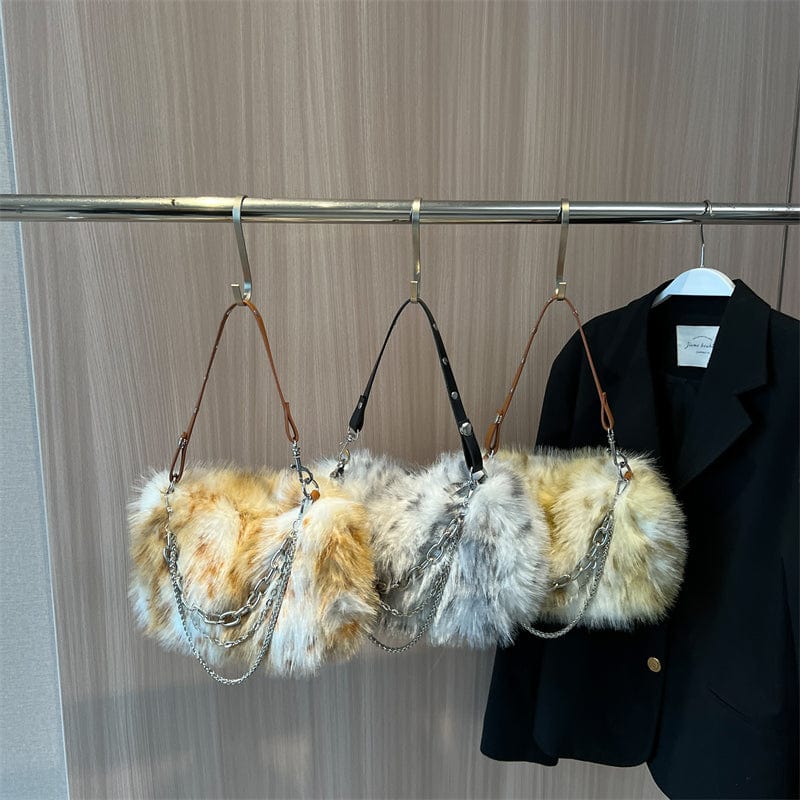 2022 Winter Trendy Plush Purse Custom Chain Fluffy Crossbody Bag Shoulder Fur Bags Luxury Fuzzy Handbags