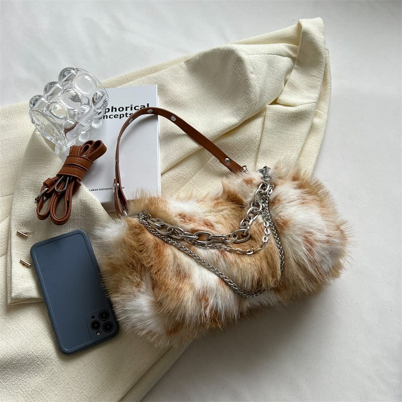 2022 Winter Trendy Plush Purse Custom Chain Fluffy Crossbody Bag Shoulder Fur Bags Luxury Fuzzy Handbags