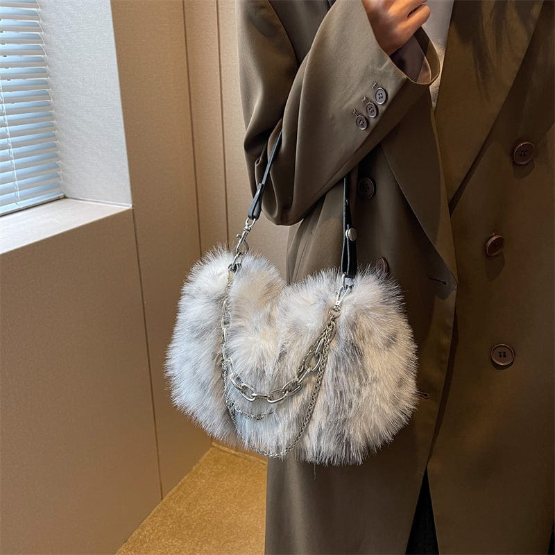 2022 Winter Trendy Plush Purse Custom Chain Fluffy Crossbody Bag Shoulder Fur Bags Luxury Fuzzy Handbags
