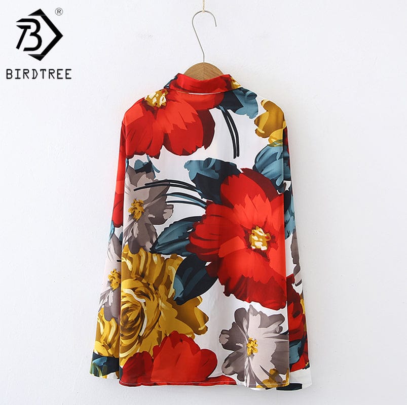 2022 Women Autumn Korean Vintage Print Floral Long Sleeve Shirt Large Chiffon Professional Office Versatile Blouse Shirt T18214Y