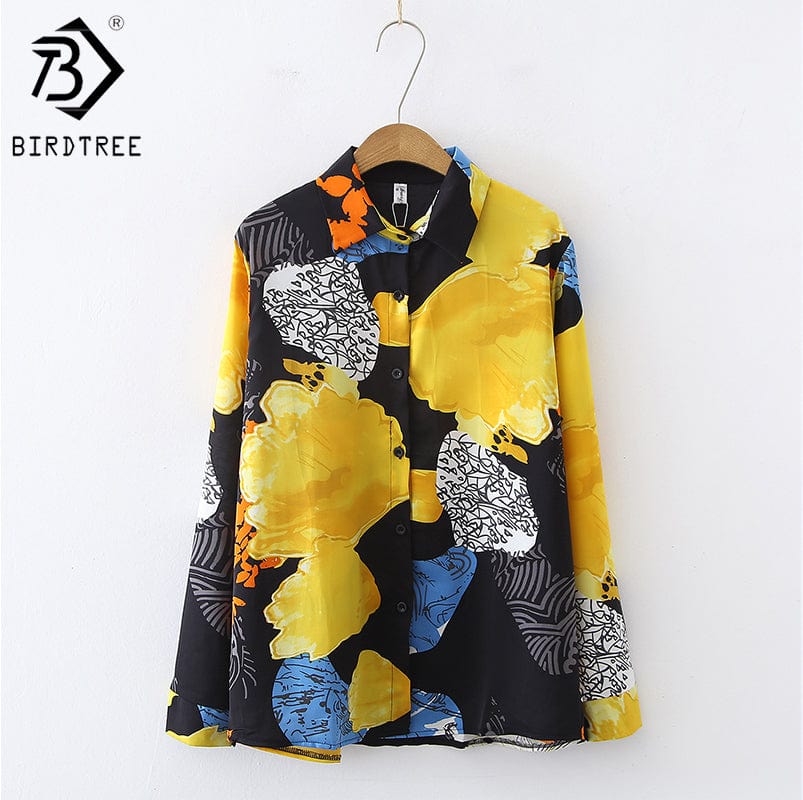 2022 Women Autumn Korean Vintage Print Floral Long Sleeve Shirt Large Chiffon Professional Office Versatile Blouse Shirt T18214Y