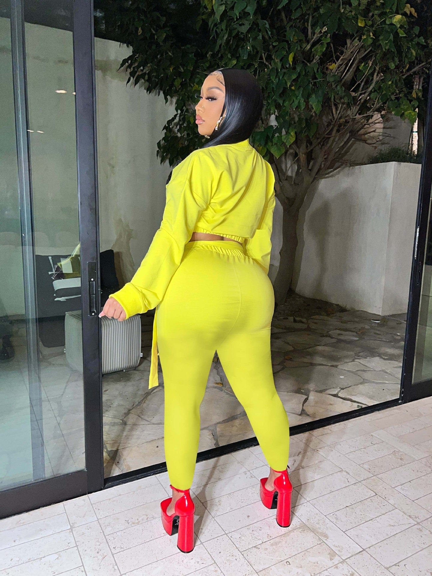 2022 Women clothes Sport Two Piece Jogging Set Fall Women Clothing Solid Crop Top And Bandage Pants Suit