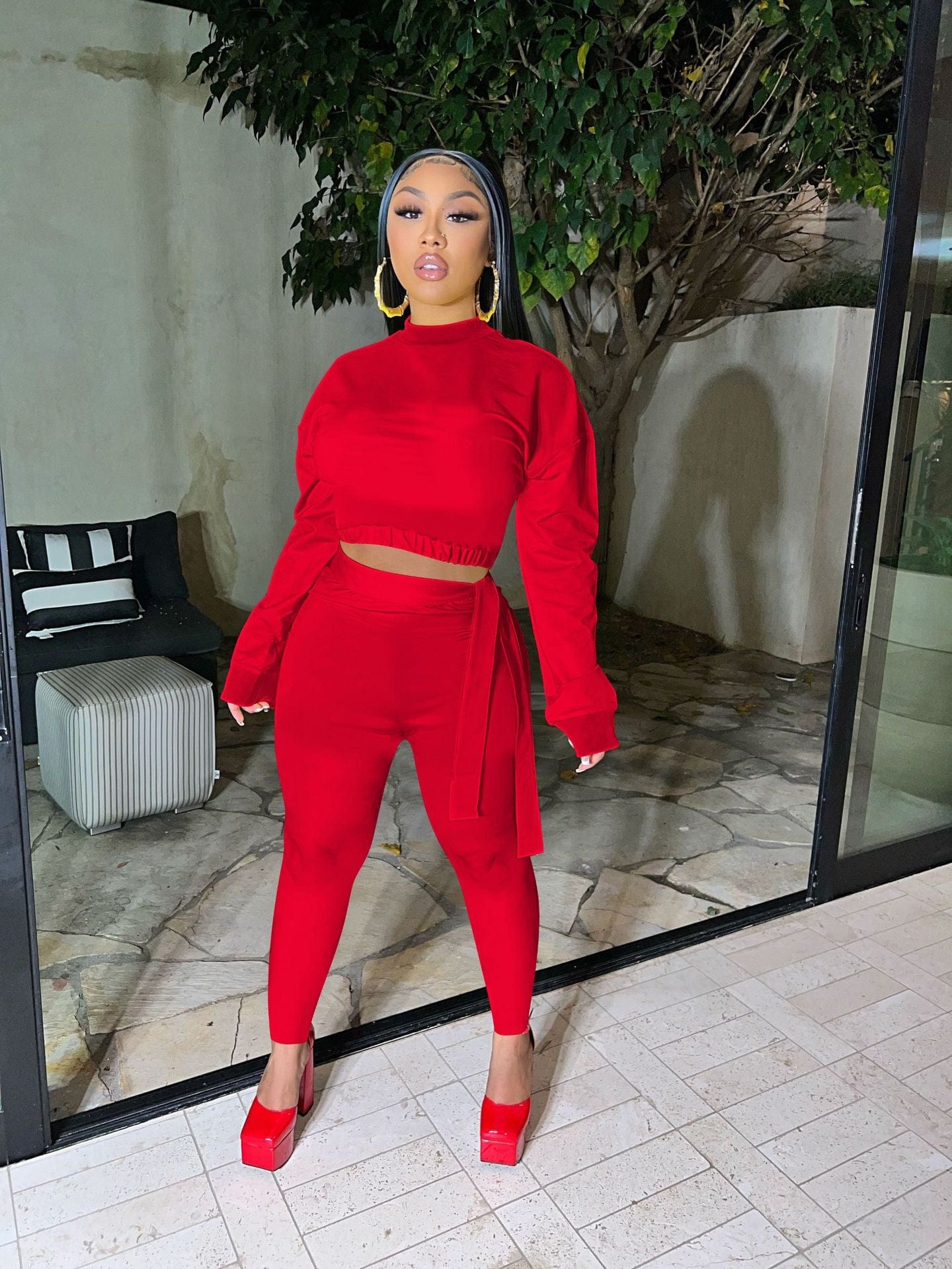 2022 Women clothes Sport Two Piece Jogging Set Fall Women Clothing Solid Crop Top And Bandage Pants Suit