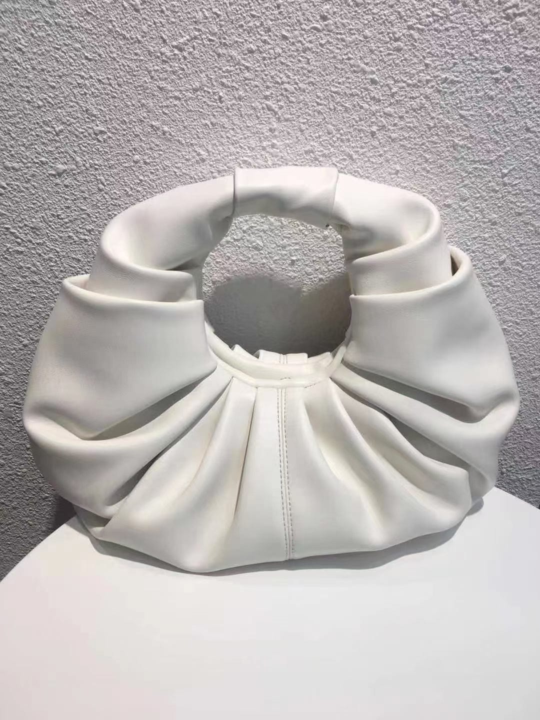 2022 Women Faux Leather Ruffle Ruched Handbag Elegant Handbag Half Moon Shaped Spring Purse Bags for women