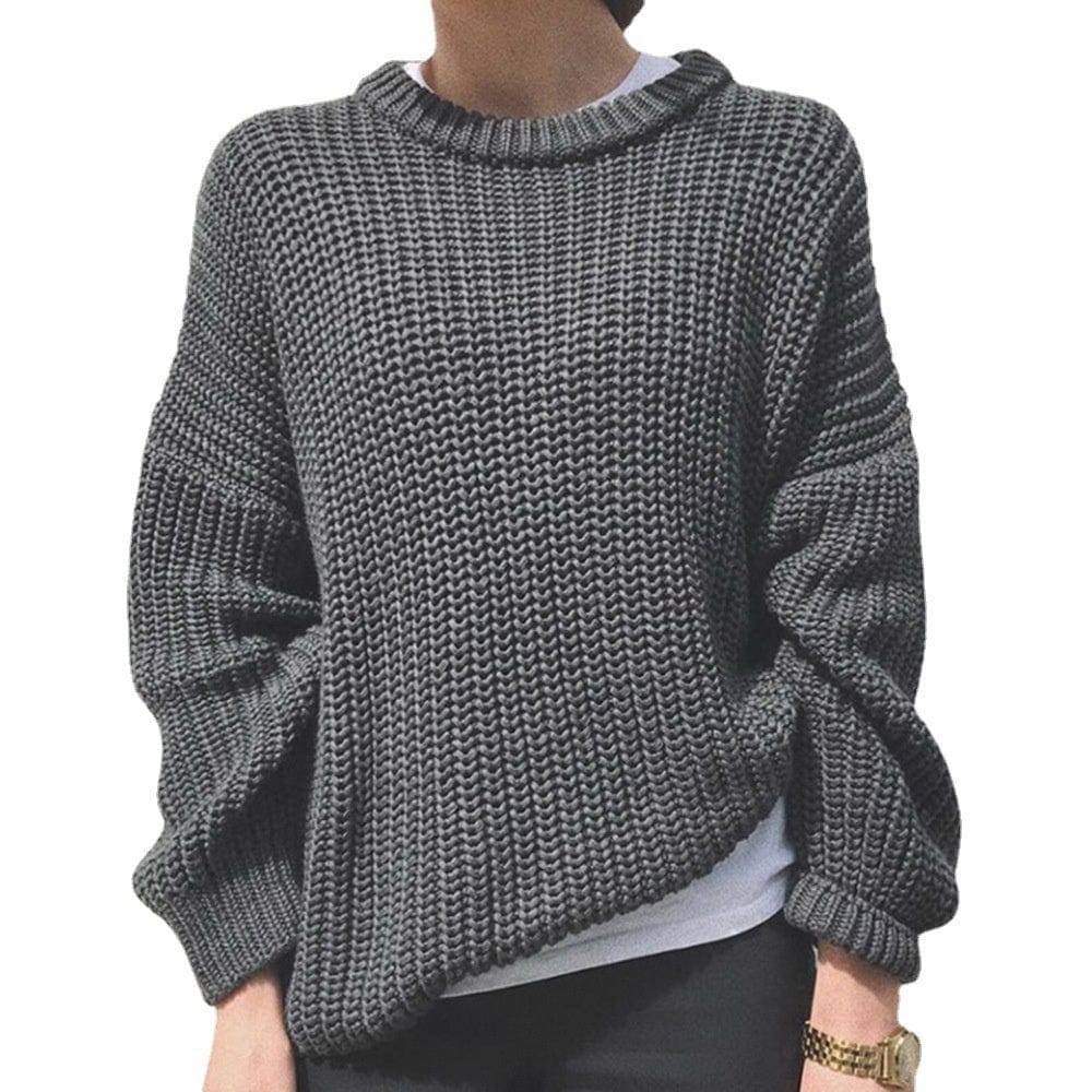 2022 Women's Clothing Street Casual Loose Solid Color Round Neck Long Sleeve Knitted Sweater Pullover