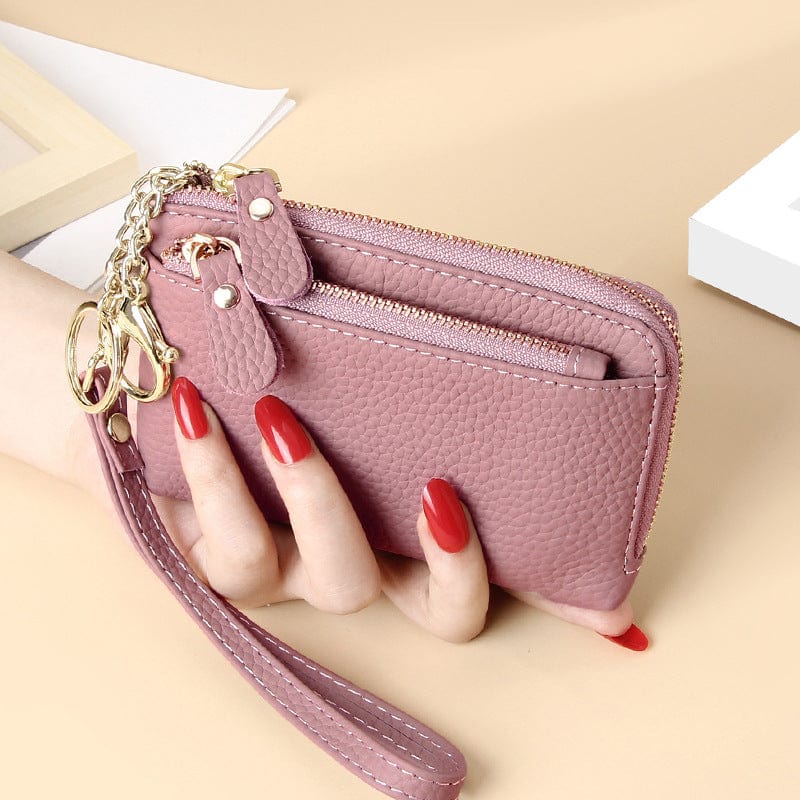 2022 Women's Wristlets Designer Genuine Leather Wallet Female Small Coin Purse Card Holder Keychain Wristlet Wallet for Women